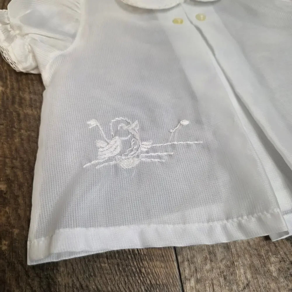 Vintage White Toddler Blouse 4T Puff Sleeve Embroidered Peter Pan Cottagecore